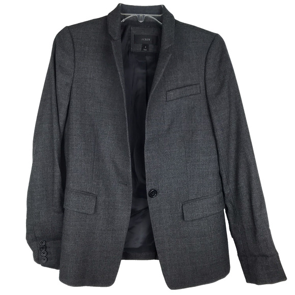 J.Crew Regent Blazer In Wool Flannel Gray One Button Lined Pockets Womens Size 2 - Picture 4 of 12